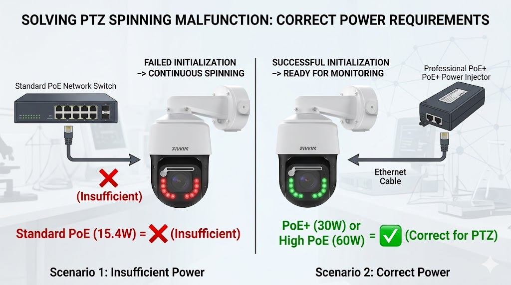 PTZ spinning malfunction correct power PTZ spinning malfunction correct power